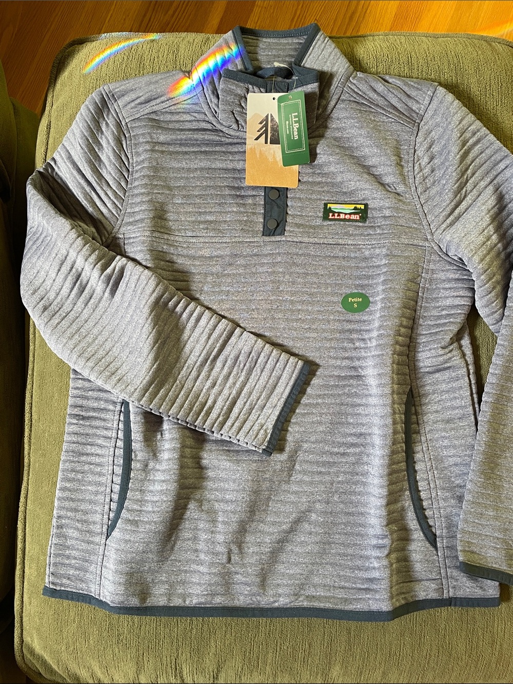 L.L. Bean Woman’s Light Gray Quilted Quarter-Snap Pullover